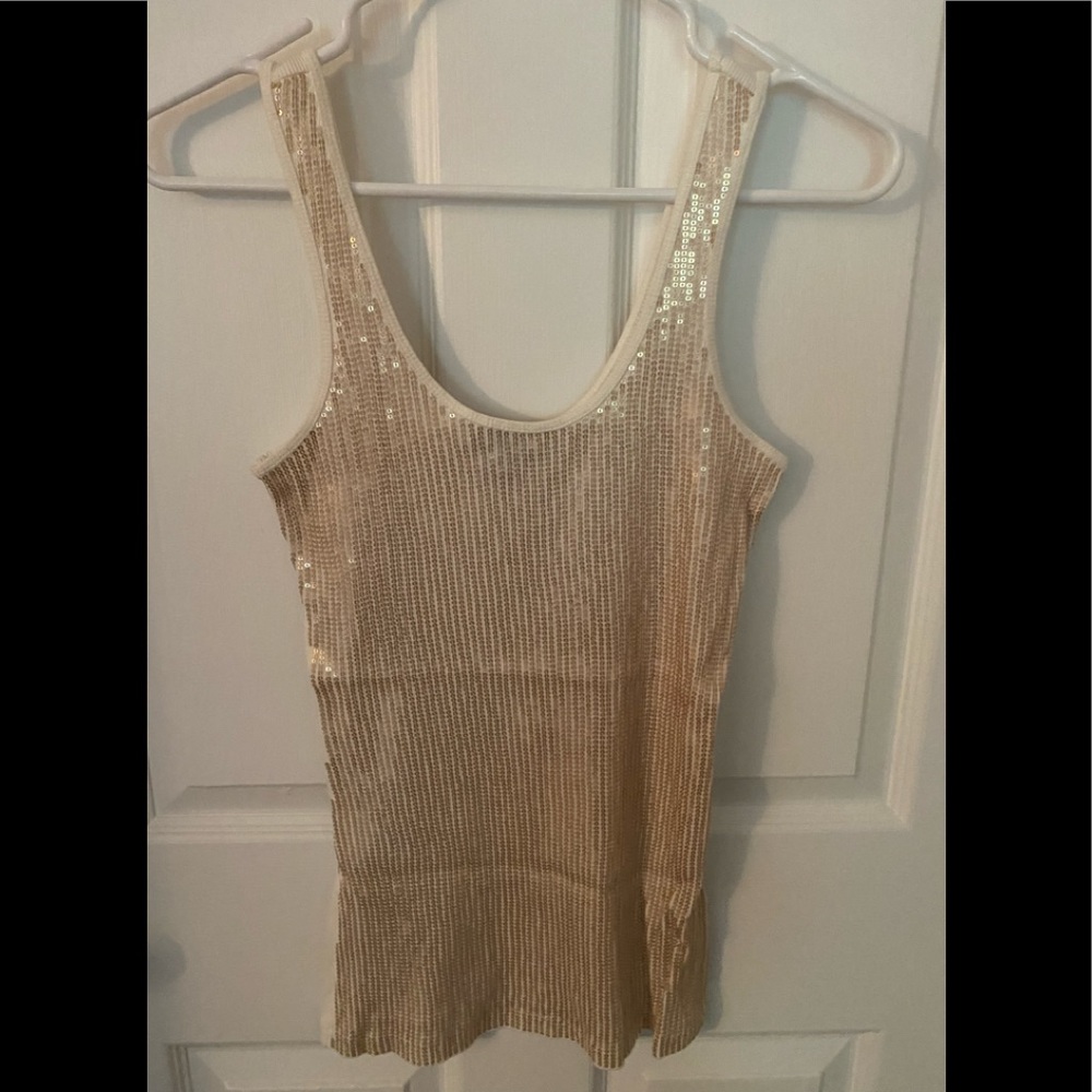 Cream sequin tank top from Express